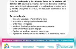 Aviso meteorológico por nieblas para el domingo